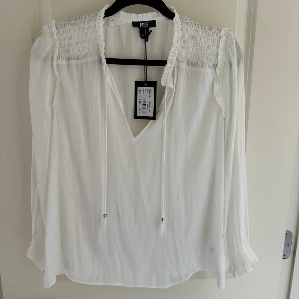 NWT PAIGE White Kaylynn Peasant Top Blouse | M - Picture 3 of 8